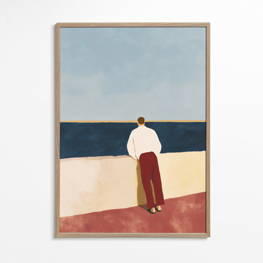 Krajinný obraz s postavou hledící na moře – Oak Frame