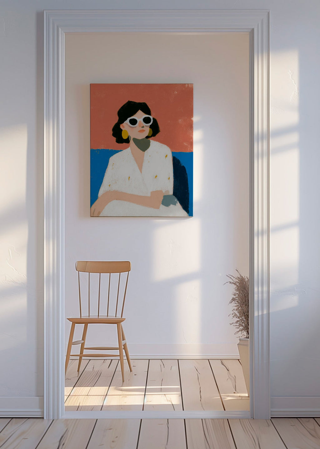Ilustrace ženy s bílými brýlemi – Canvas