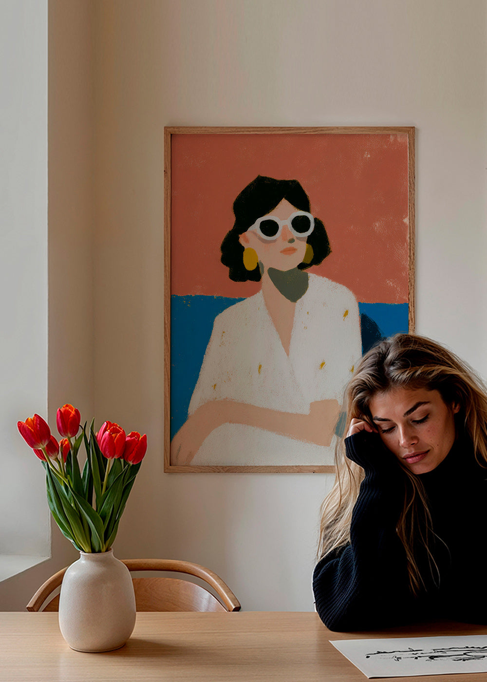Ilustrace ženy s bílými brýlemi – Product2