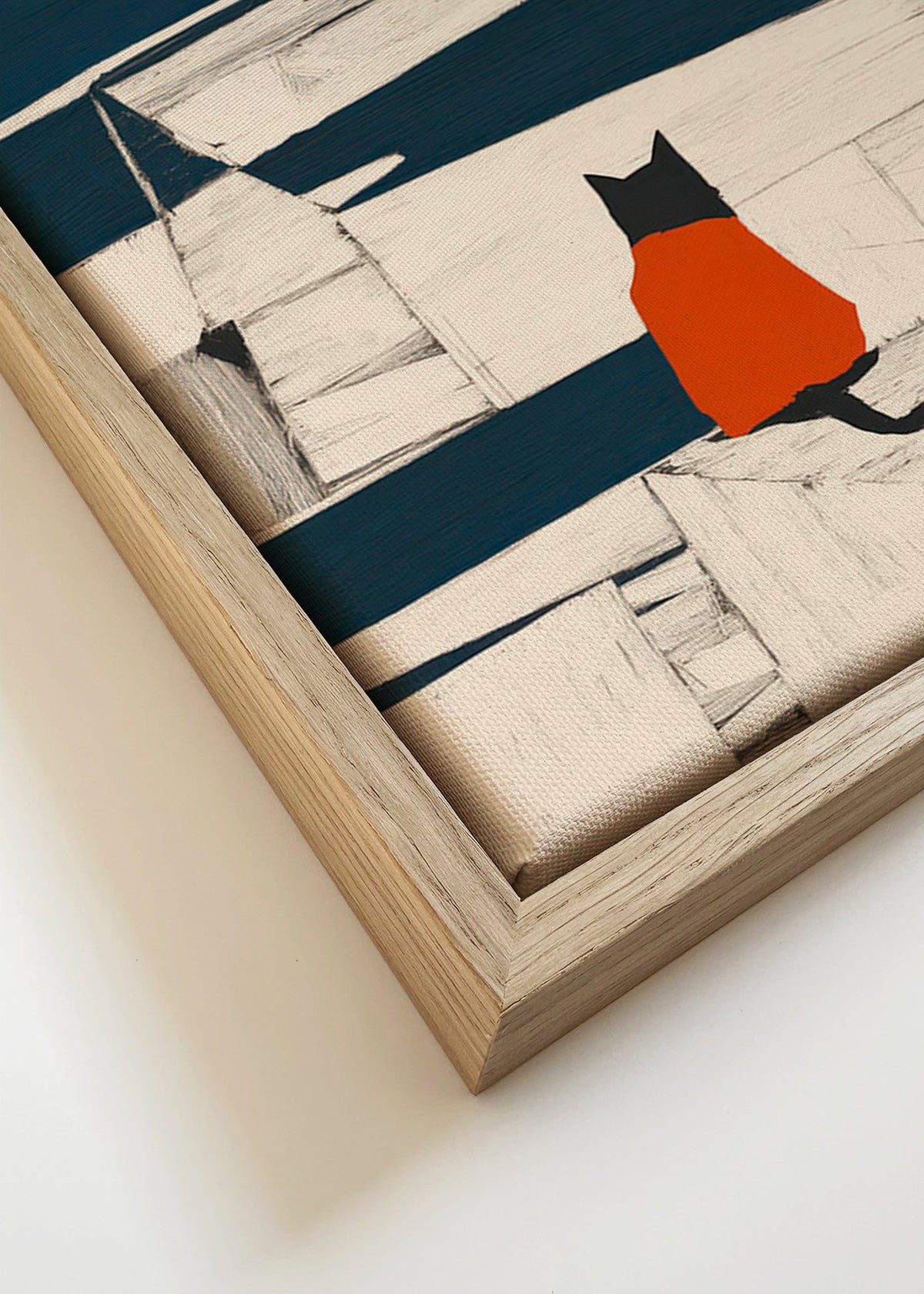 Dílo červená kočka v přístavu minimalistické – Canvas detail