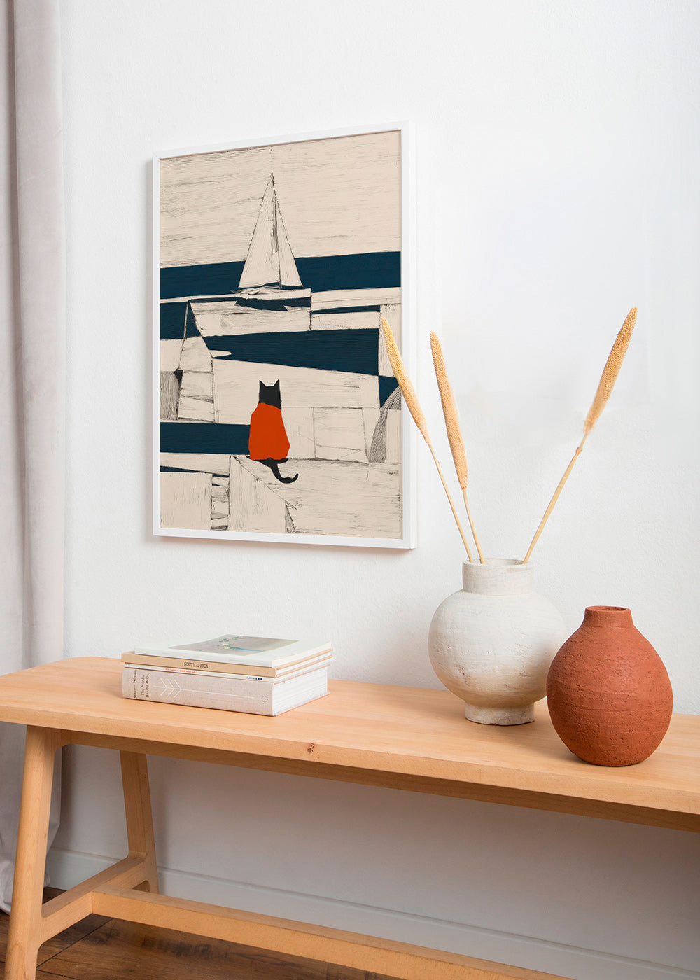 Dílo červená kočka v přístavu minimalistické – Product1