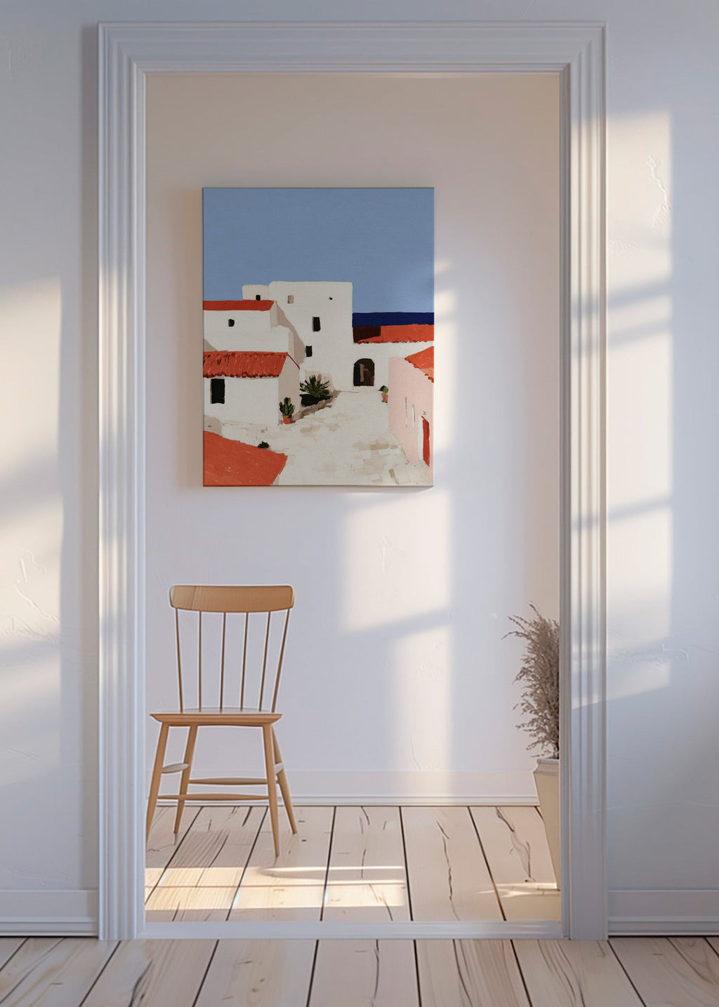 Středomořská krajina s červenými střechami – Canvas