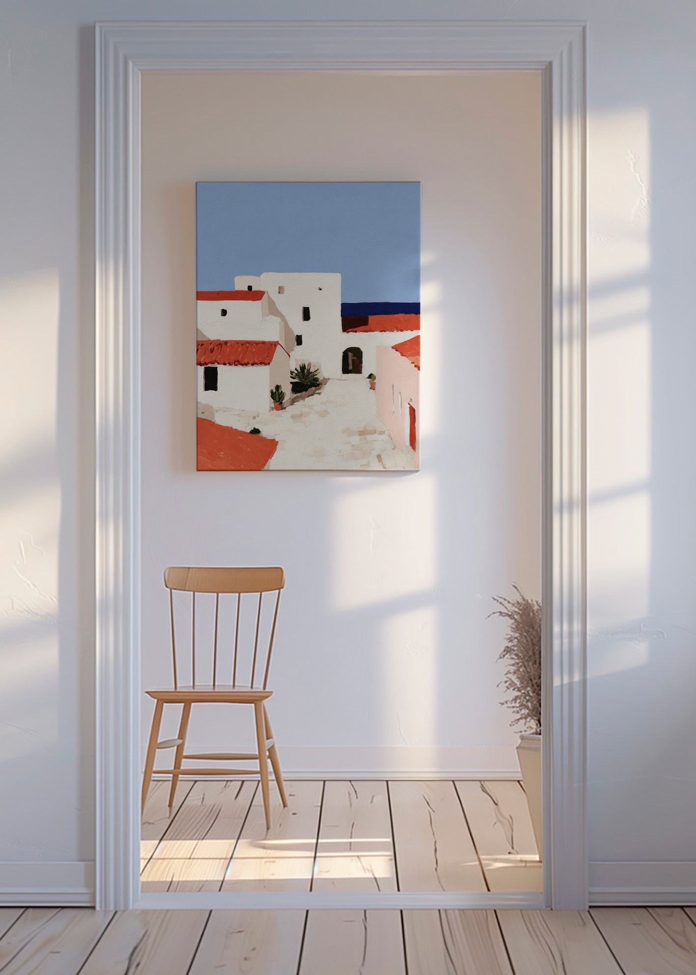 Středomořská krajina s červenými střechami – Canvas