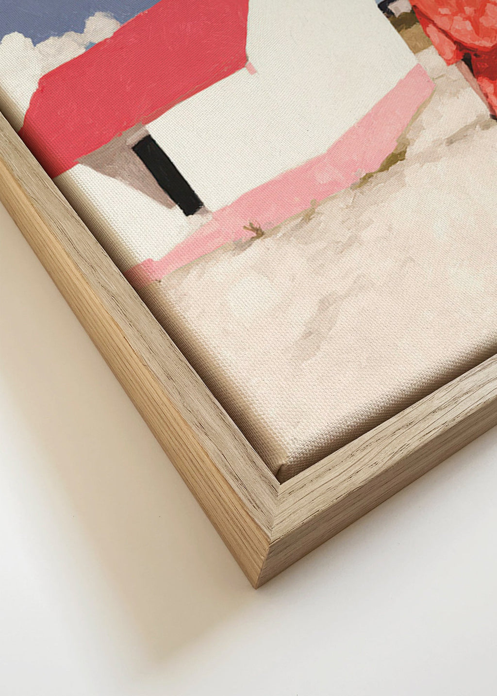 Krajinomalba s postavou a červeným domkem – Canvas detail