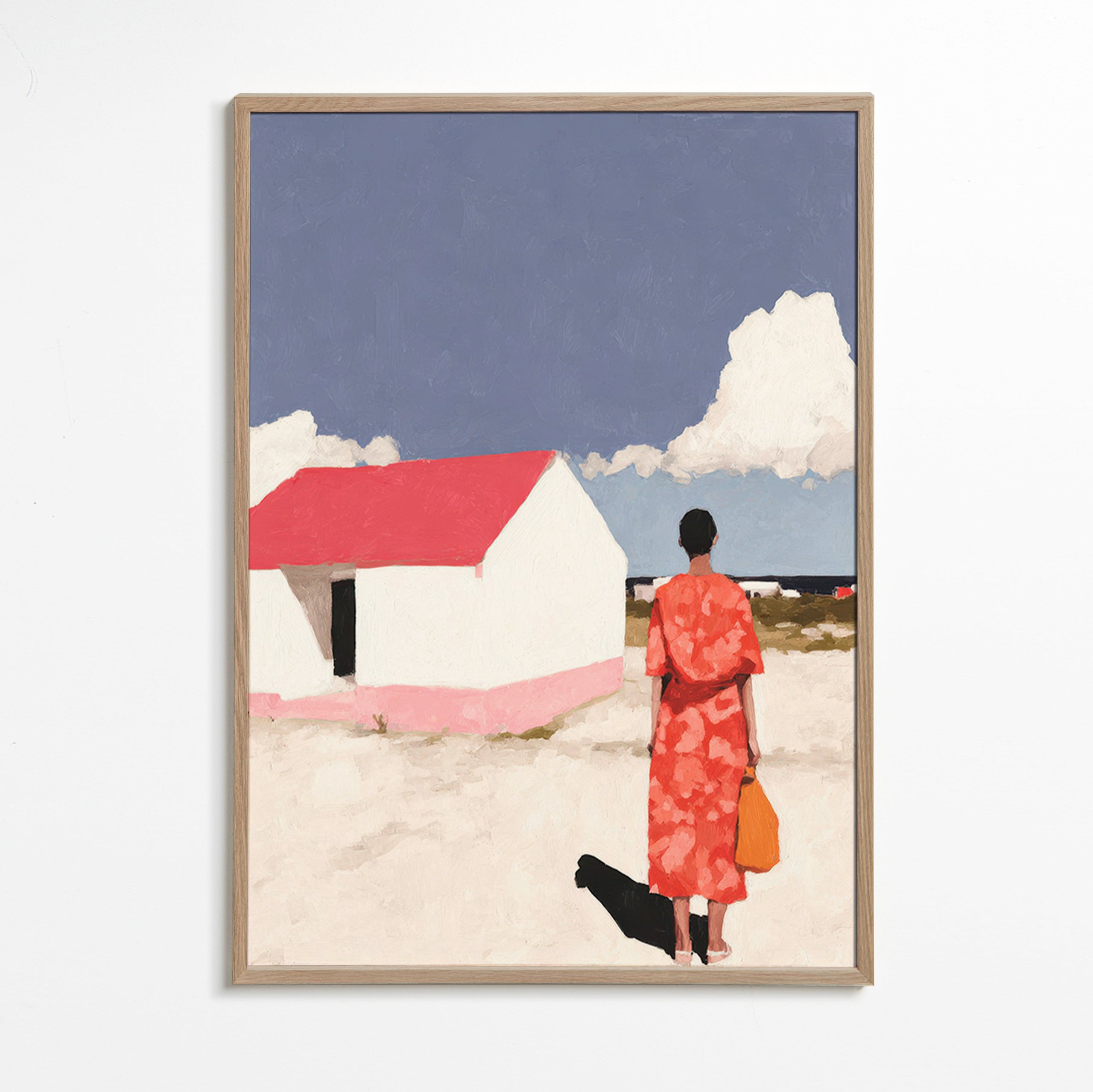 Krajinomalba s postavou a červeným domkem – Oak Frame