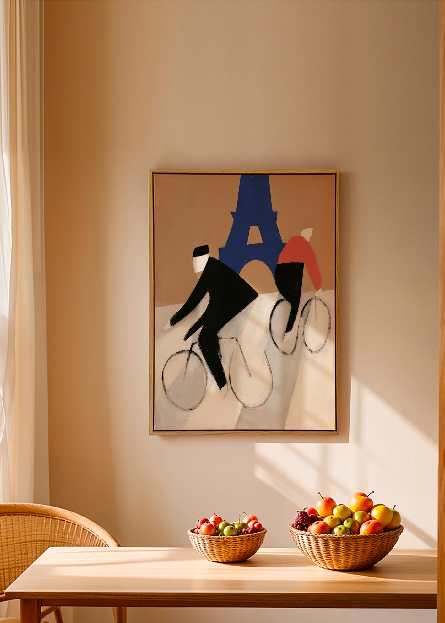 Obraz města s cyklisty a Eiffelovou věží – Canvas1