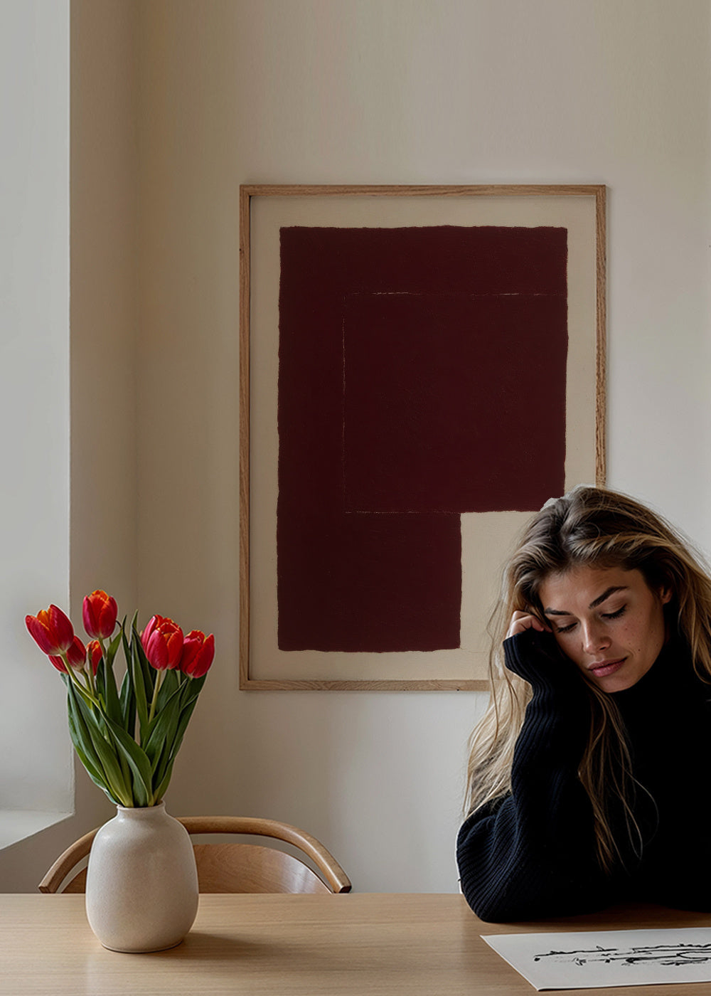 Crimson Structure I - Framed poster in an interior