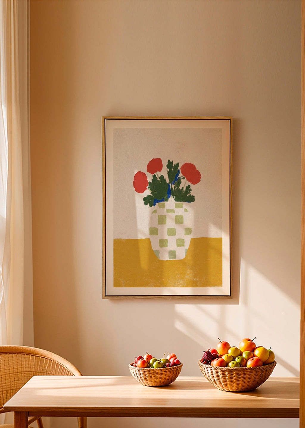 Botanický plakát: kostkovaný váza s mákem – Canvas1