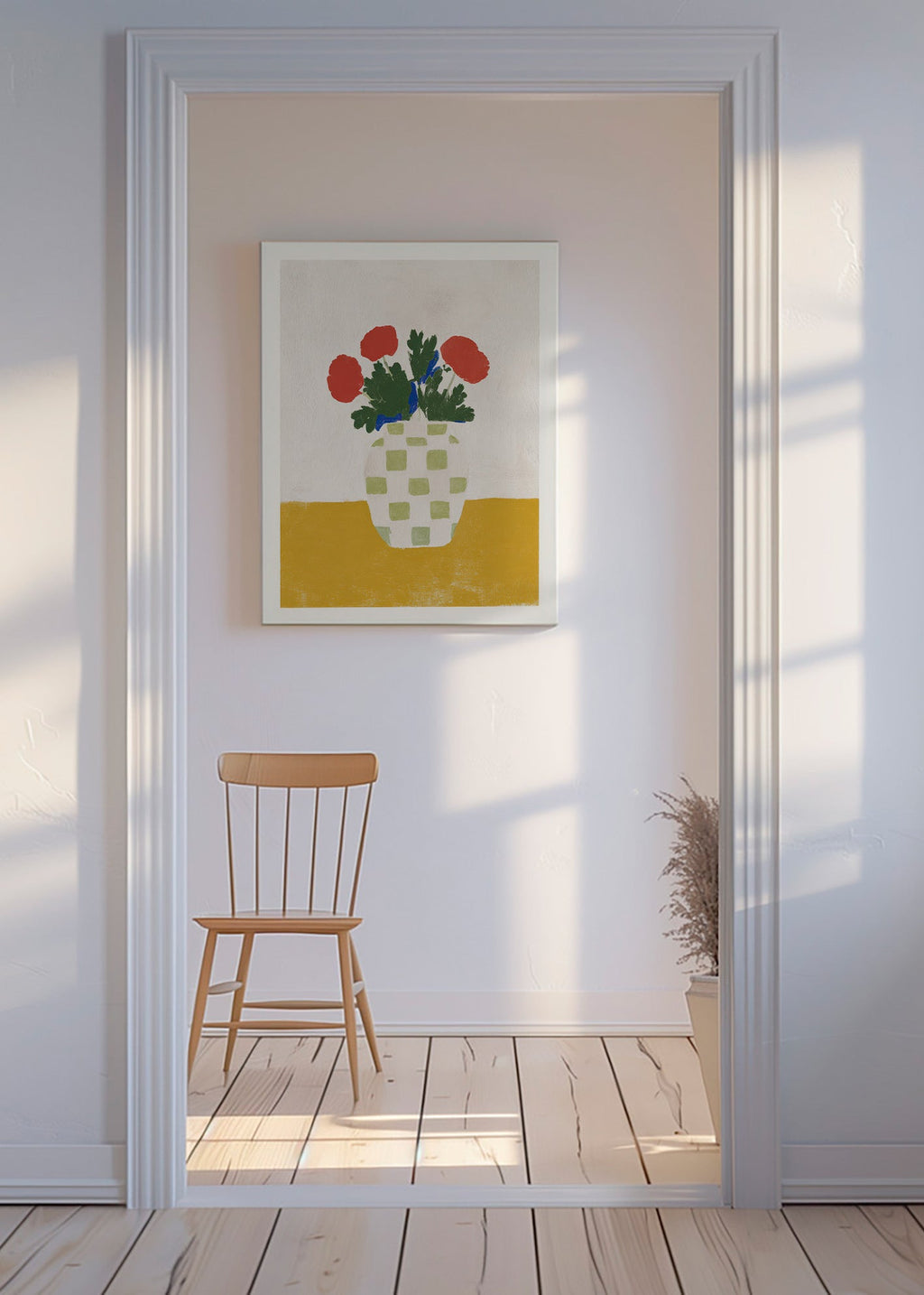 Botanický plakát: kostkovaný váza s mákem – Canvas