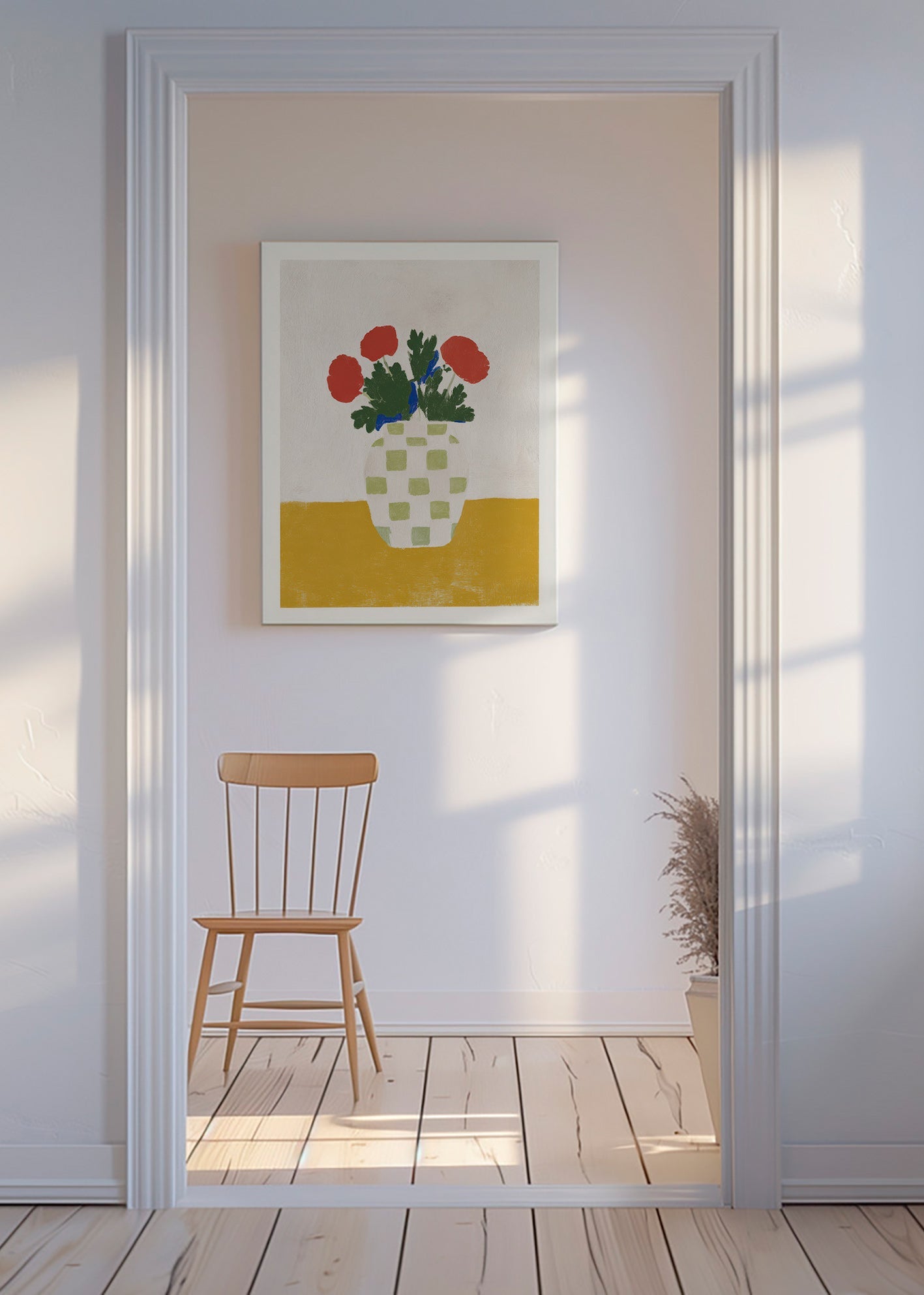 Botanický plakát: kostkovaný váza s mákem – Canvas