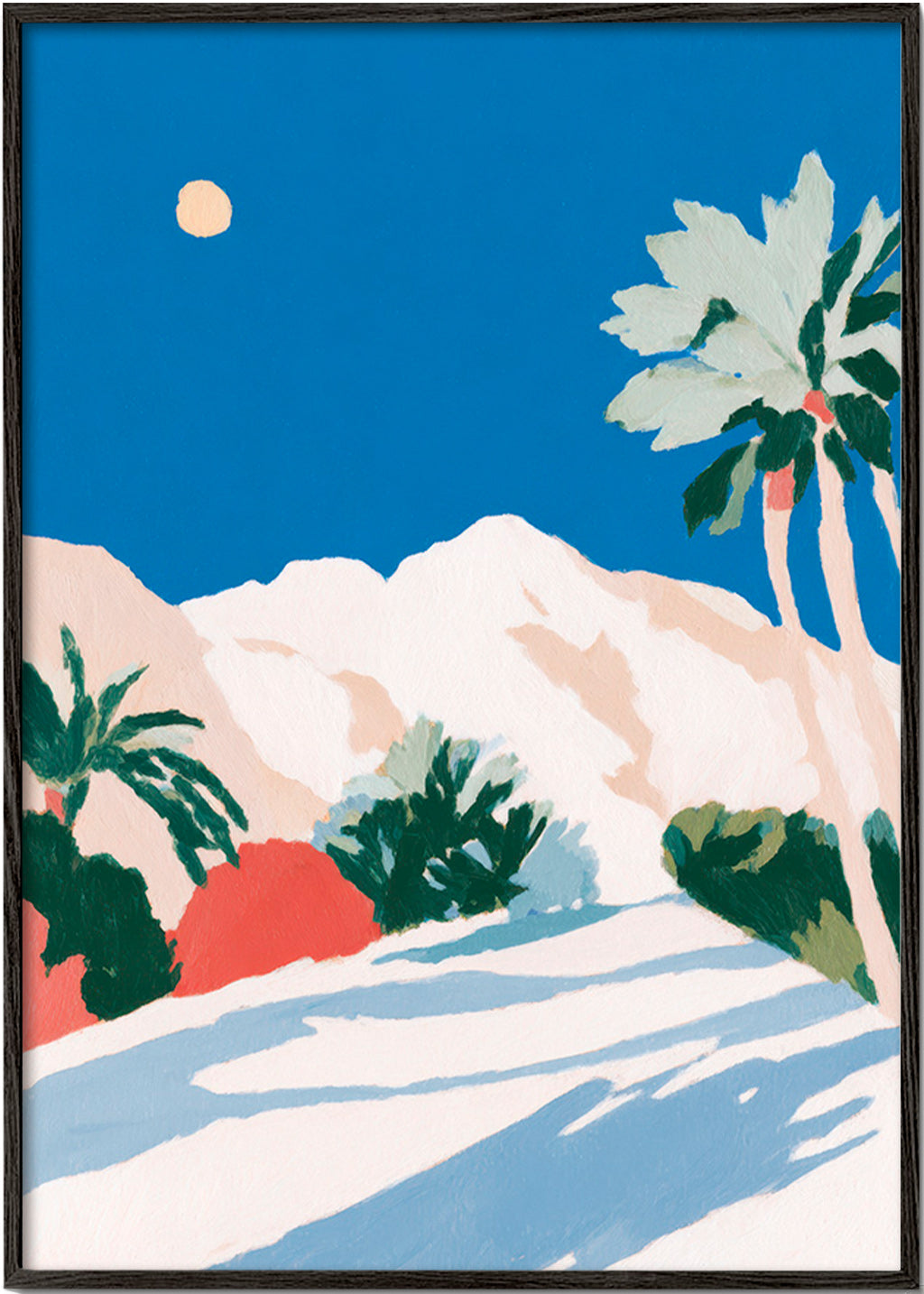 Botanický plakát s palmami a horou – Black Frame