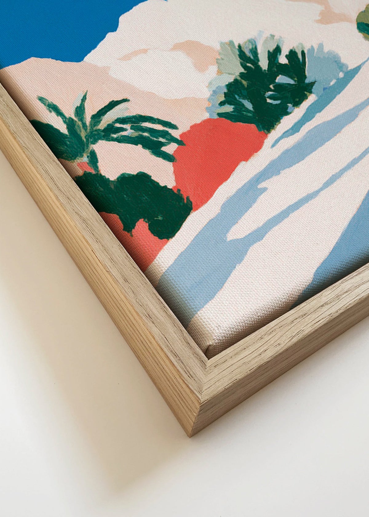 Botanický plakát s palmami a horou – Canvas detail