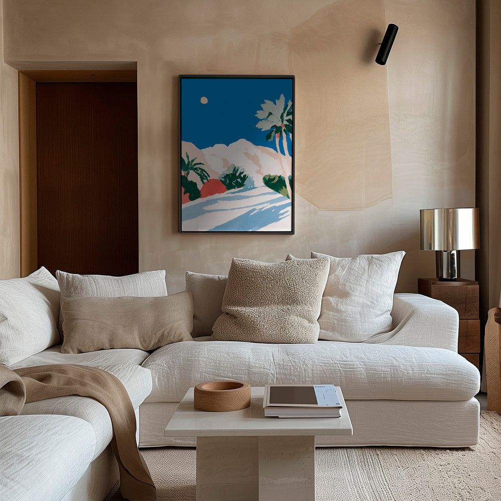 Botanický plakát s palmami a horou – Canvas1