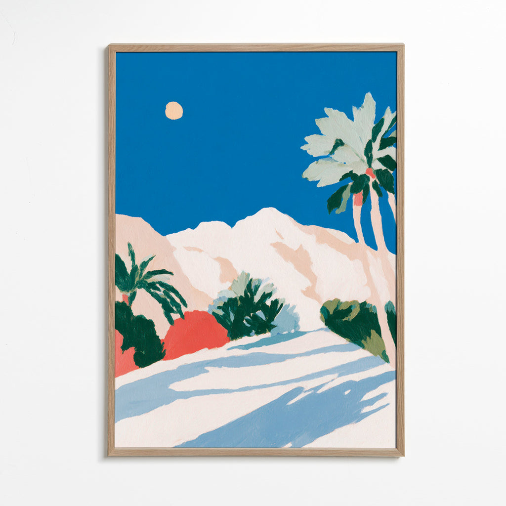 Botanický plakát s palmami a horou – Oak Frame