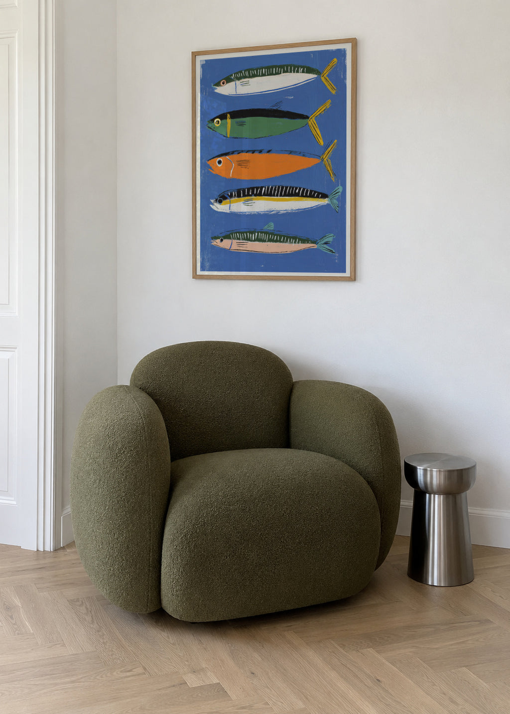 Blue Fish Triptych - Framed poster in an interior