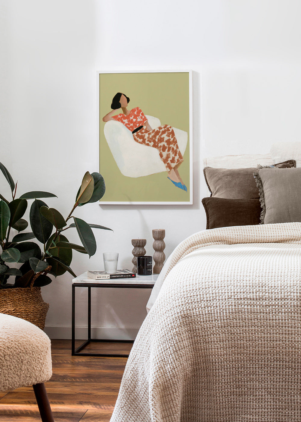 Ilustrace ležící postavy v bílém křesle – Product2