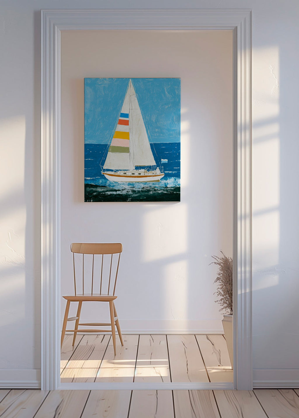 Ilustrace: jachta s barevnými plachtami – Canvas