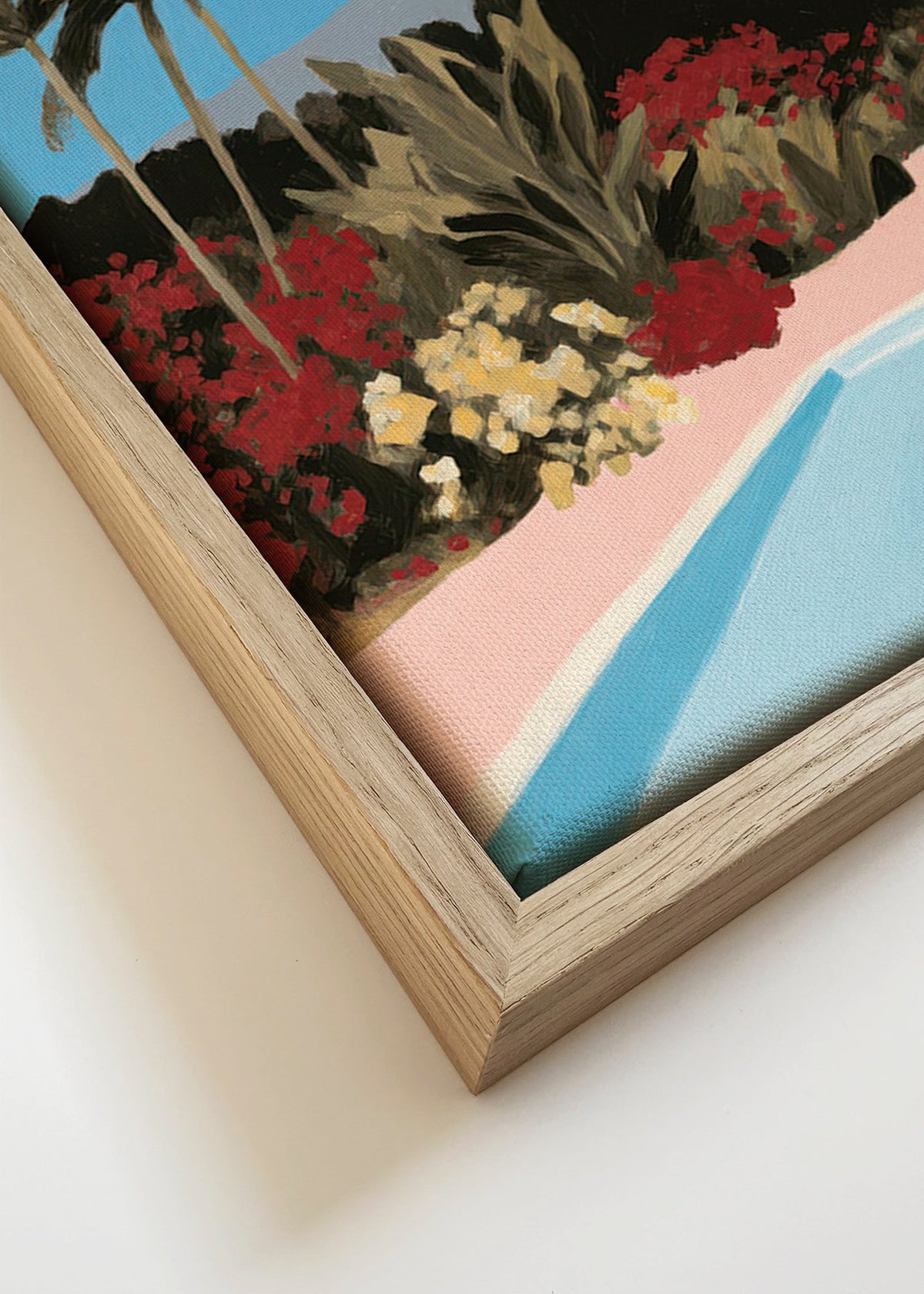 Botanický plakát u bazénu s palmami – Canvas detail