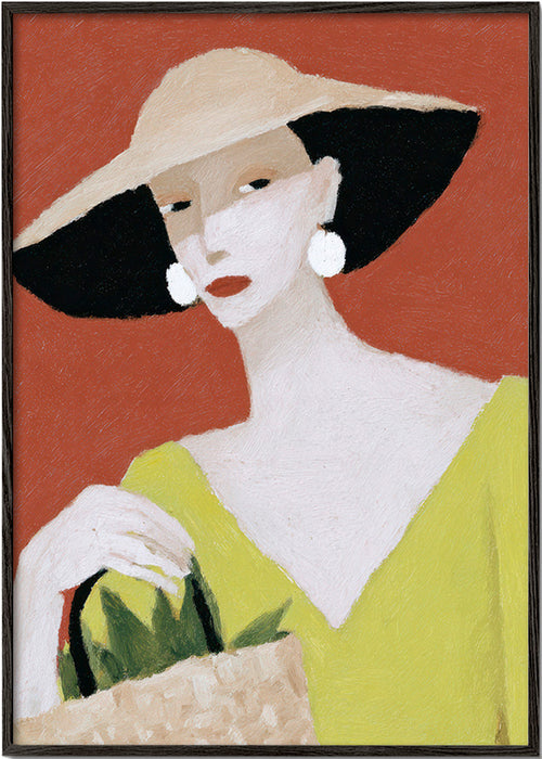 Ilustrace žena s kloboukem a košíkem – Black Frame