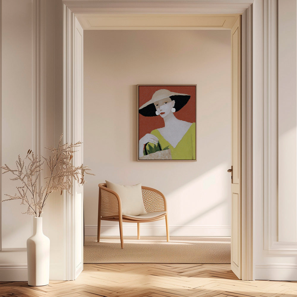 Ilustrace žena s kloboukem a košíkem – Canvas1