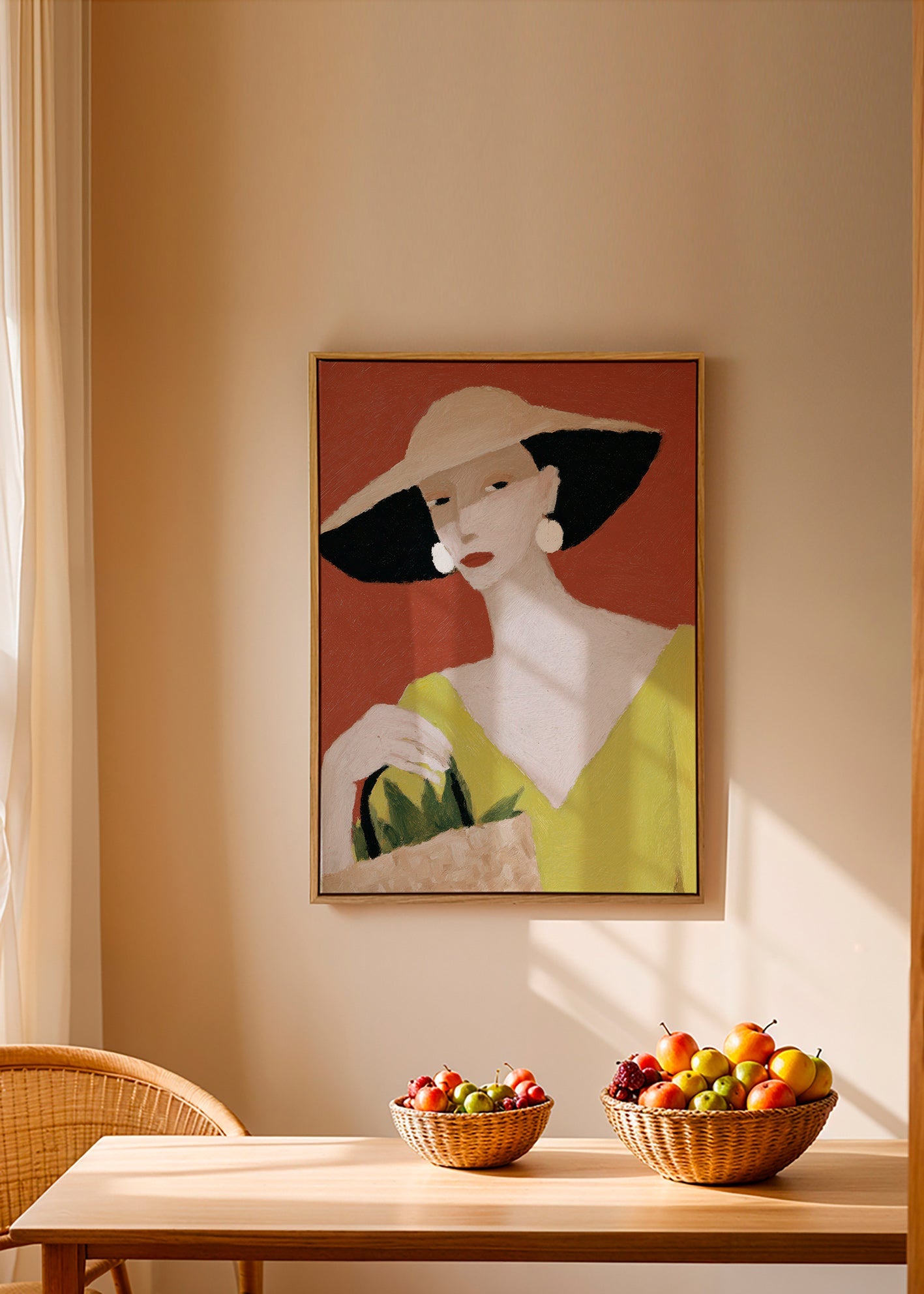 Ilustrace žena s kloboukem a košíkem – Canvas2