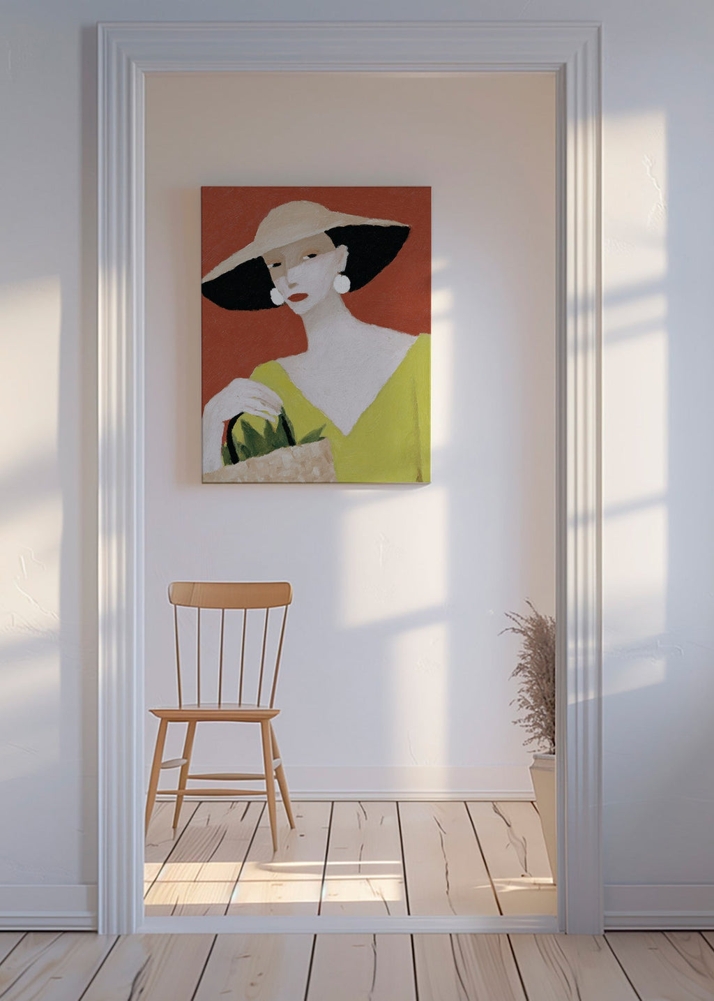 Ilustrace žena s kloboukem a košíkem – Canvas
