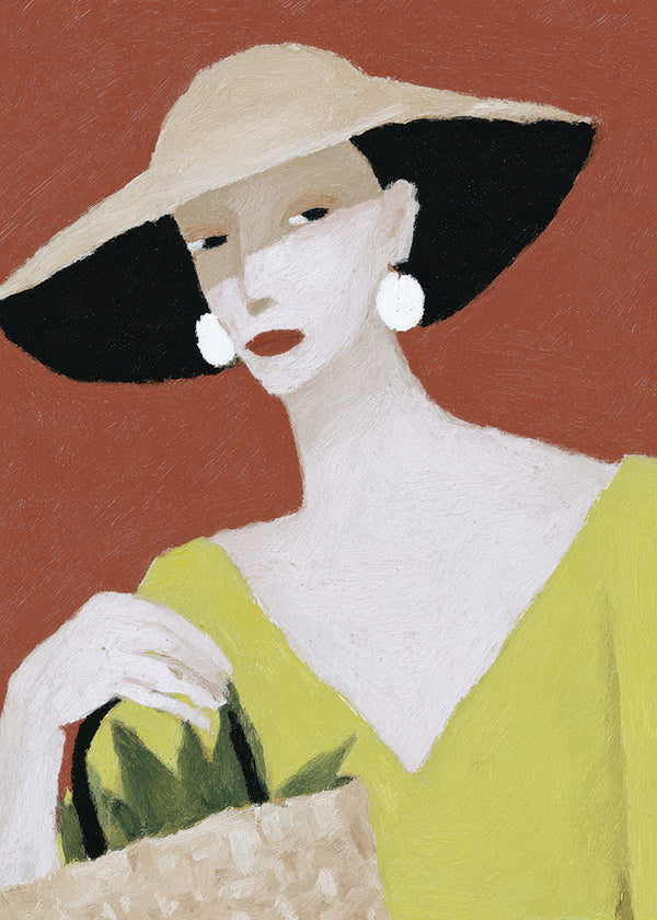 Ilustrace žena s kloboukem a košíkem