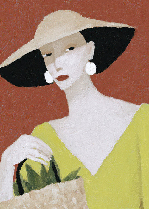 Ilustrace žena s kloboukem a košíkem