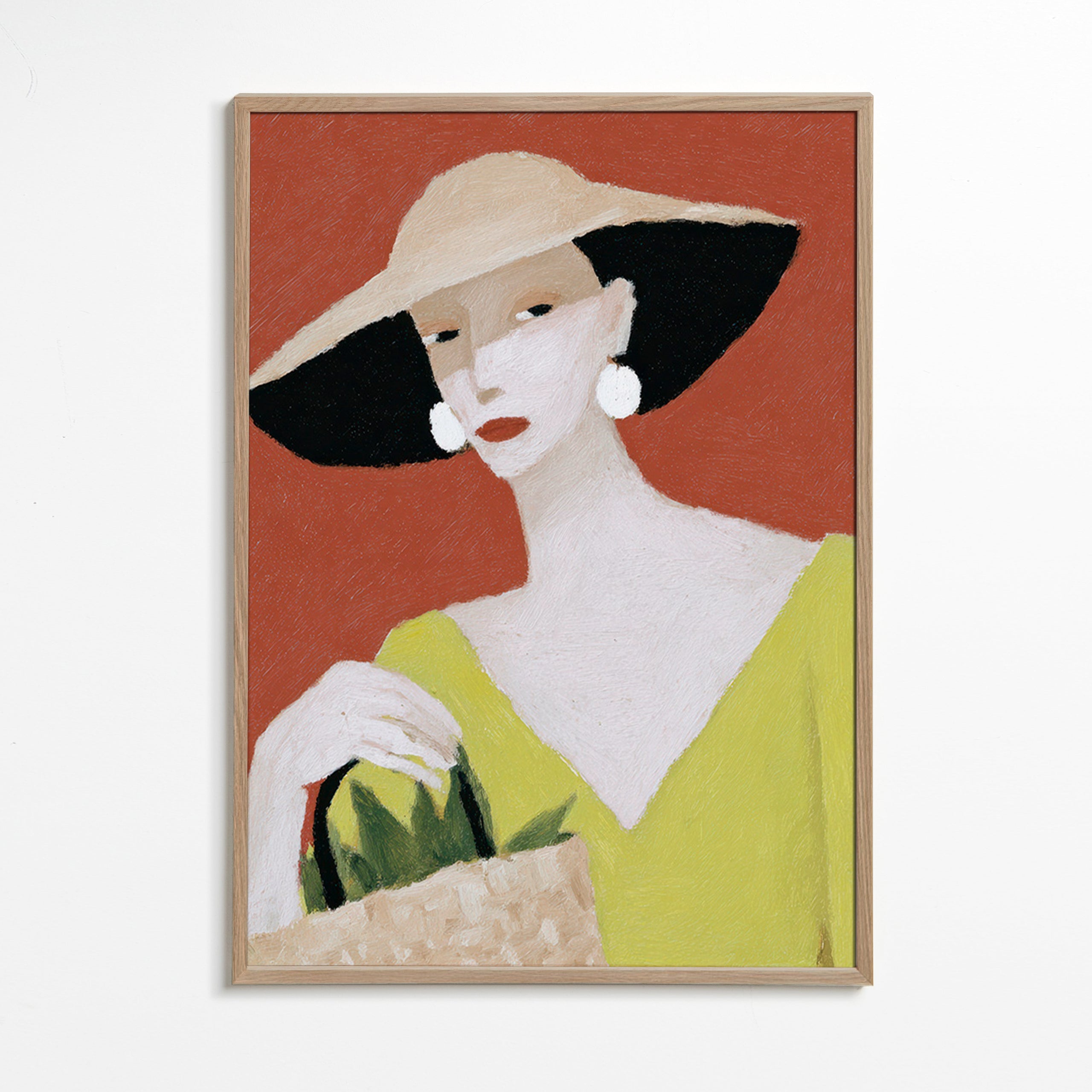 Ilustrace žena s kloboukem a košíkem – Oak Frame