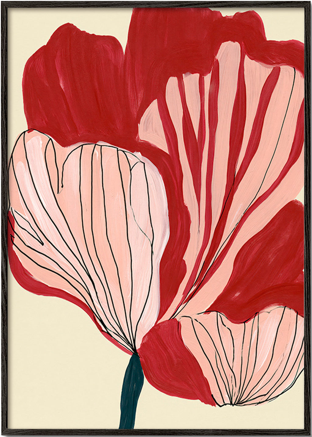 Botanický plakát karmazínové okvětní lístky – Black Frame