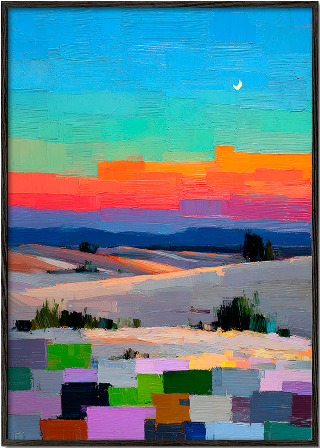 Colorfield krajina s měsícem