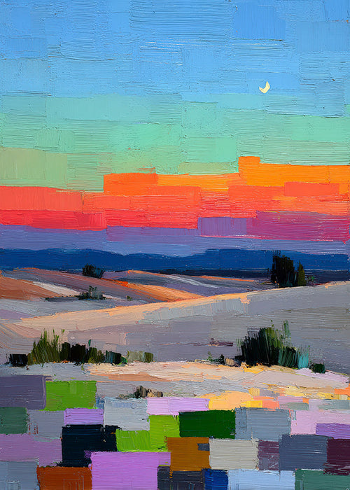 Colorfield krajina s měsícem