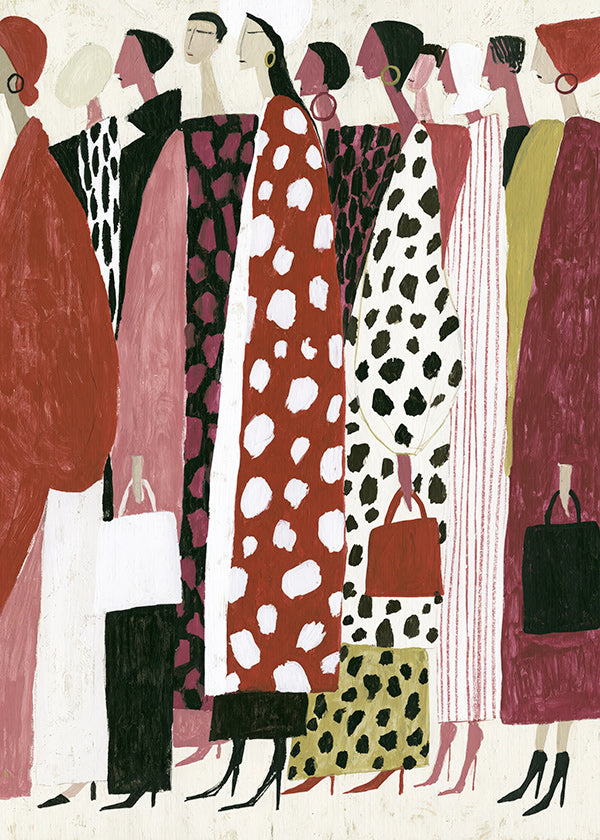 Ilustrace módy: průvod stylizovaných profilů