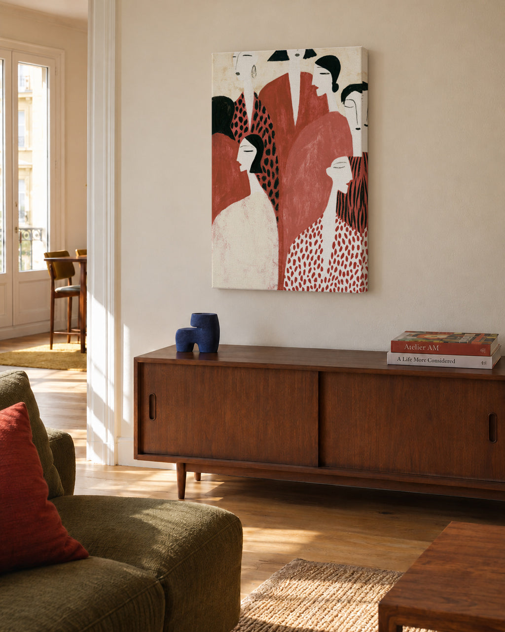 Terracotta Faces - Unframed canvas in an interior