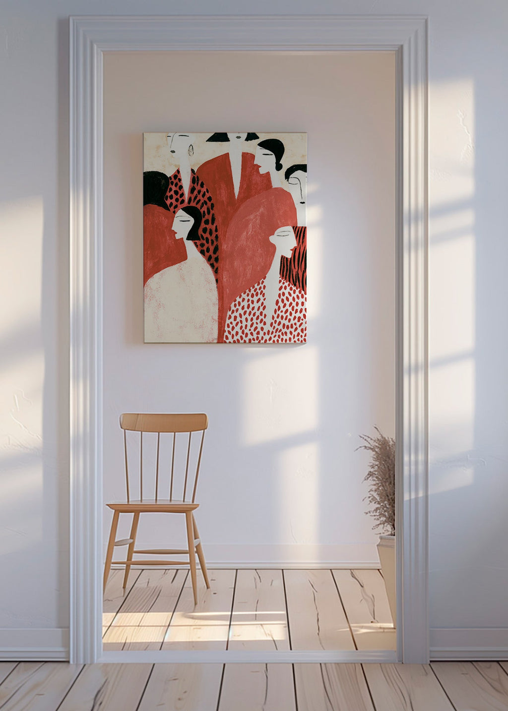 Ilustrace postav v terakotě s dekorativními vzory
