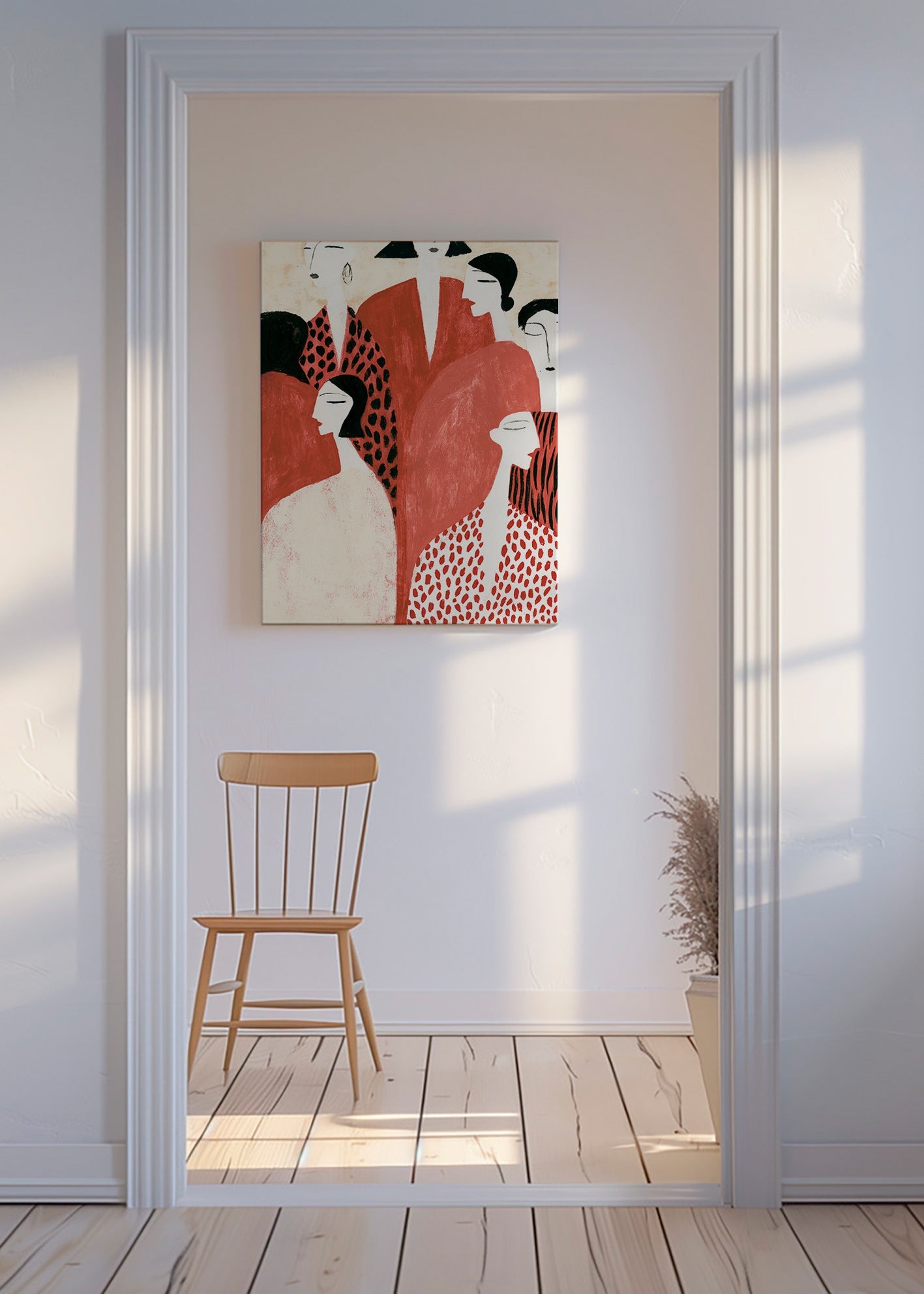 Ilustrace postav v terakotě s dekorativními vzory
