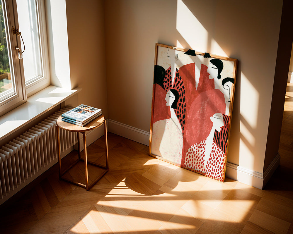 Ilustrace postav v terakotě s dekorativními vzory