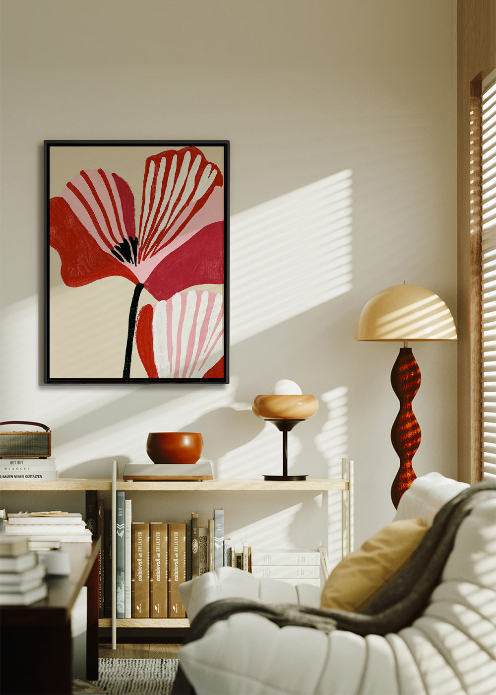 Botanický plakát Twin Petals růžová a červená