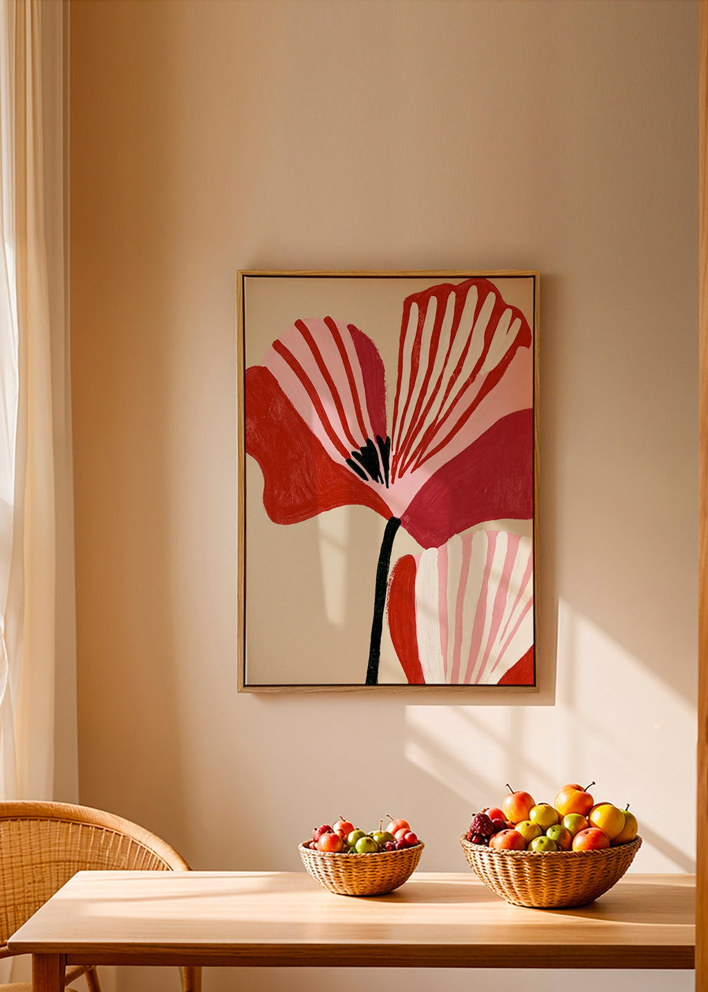 Botanický plakát Twin Petals růžová a červená