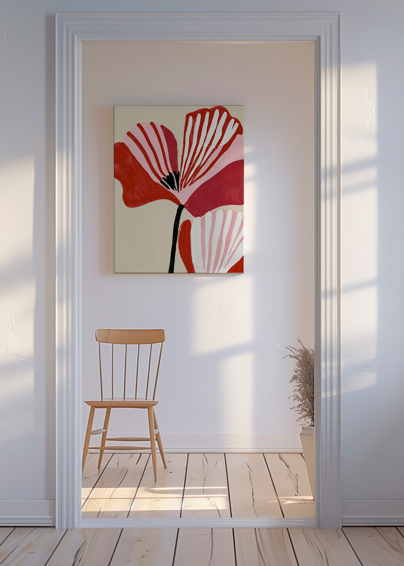 Botanický plakát Twin Petals růžová a červená