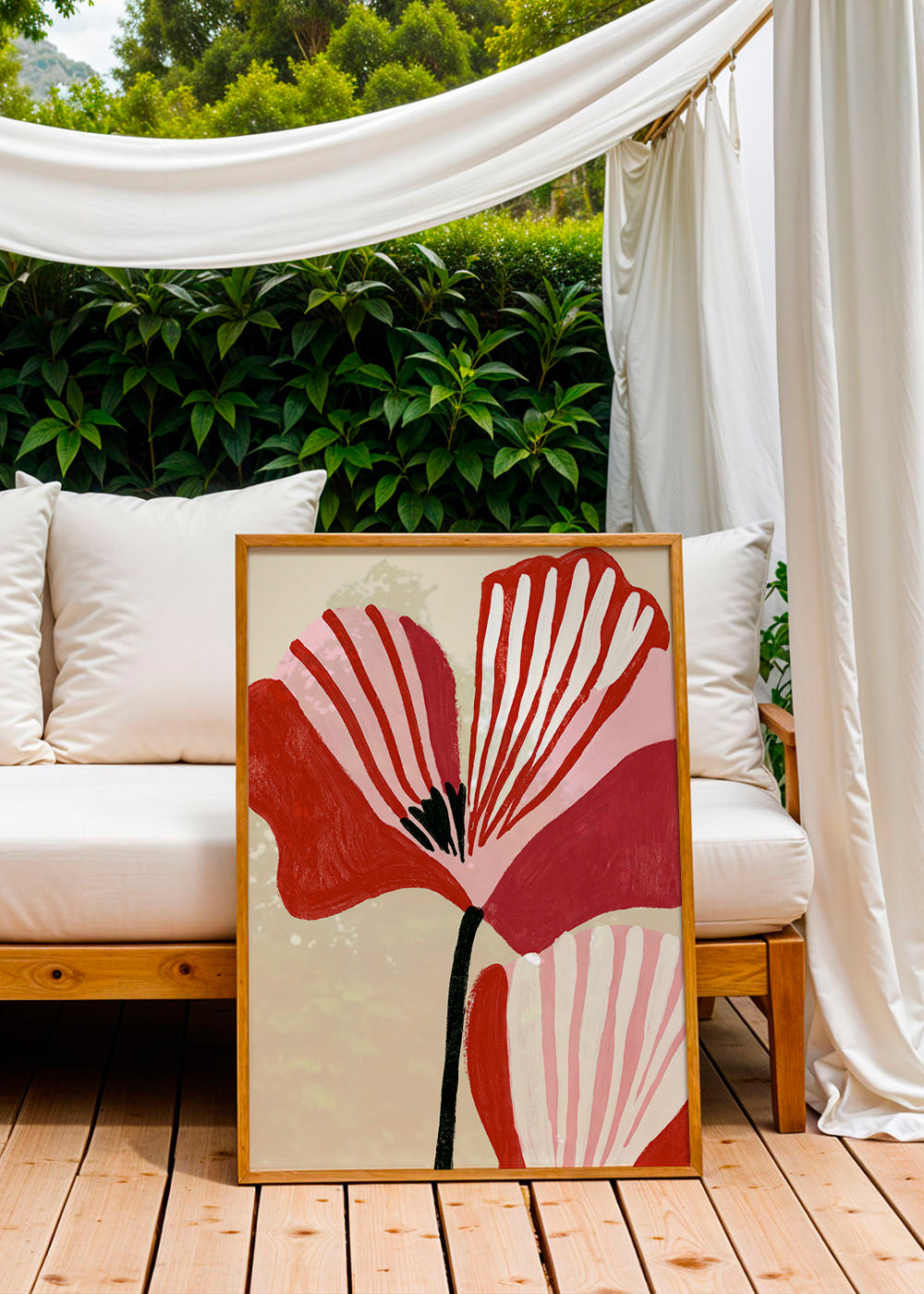 Botanický plakát Twin Petals růžová a červená