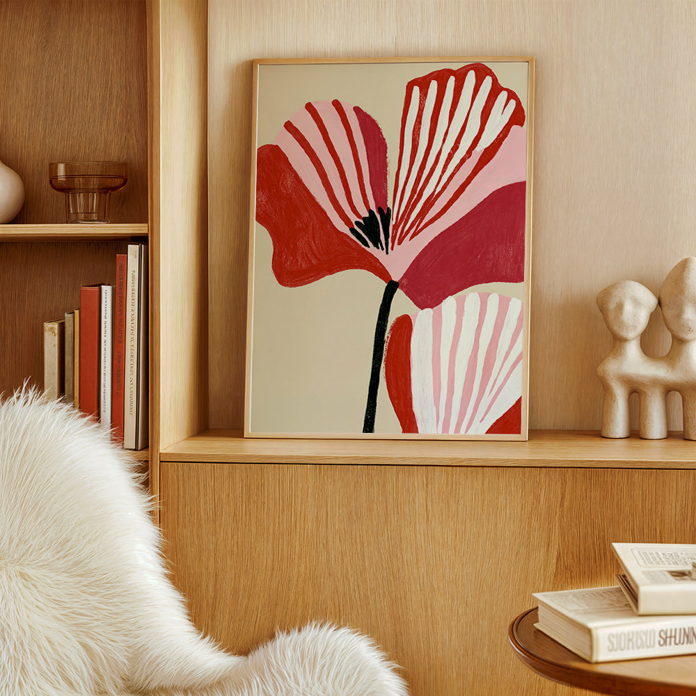 Botanický plakát Twin Petals růžová a červená