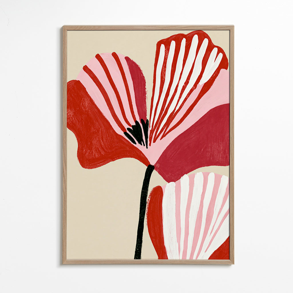 Botanický plakát Twin Petals růžová a červená