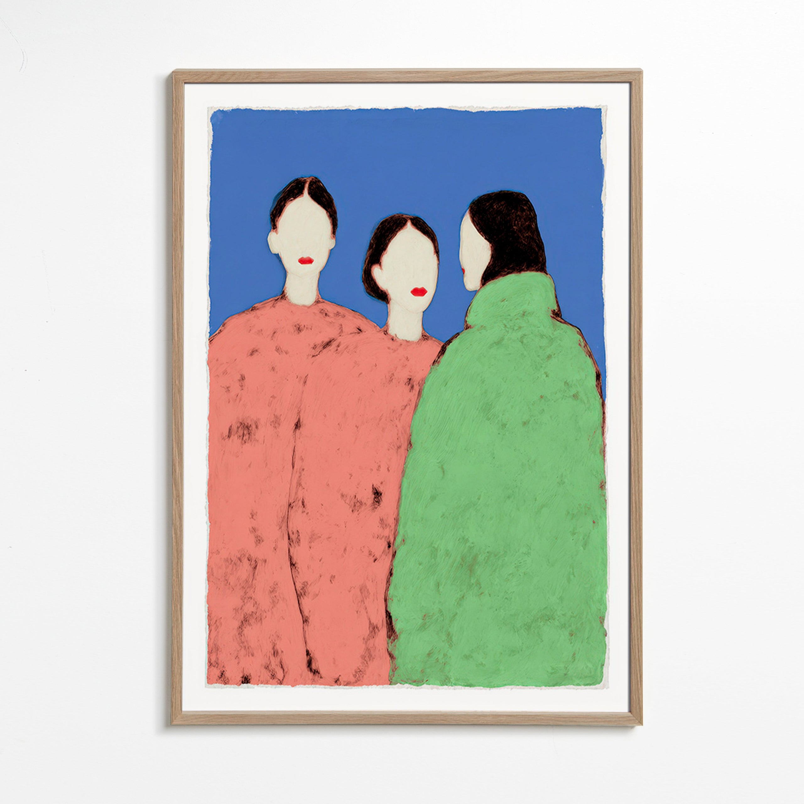 Ilustrace tří stylizovaných postav na modrém pozadí