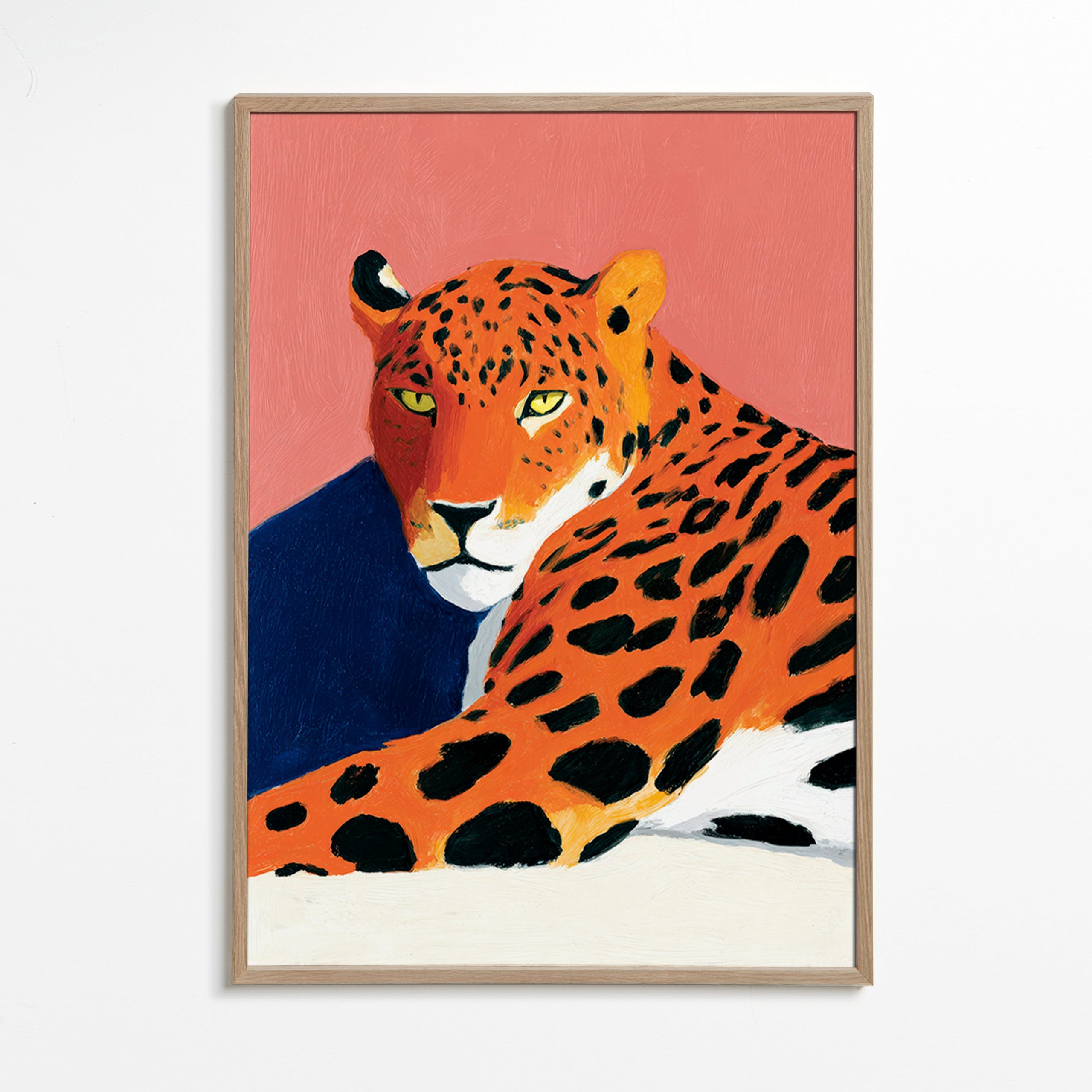 Obraz: Odpočívající leopard na růžovém pozadí