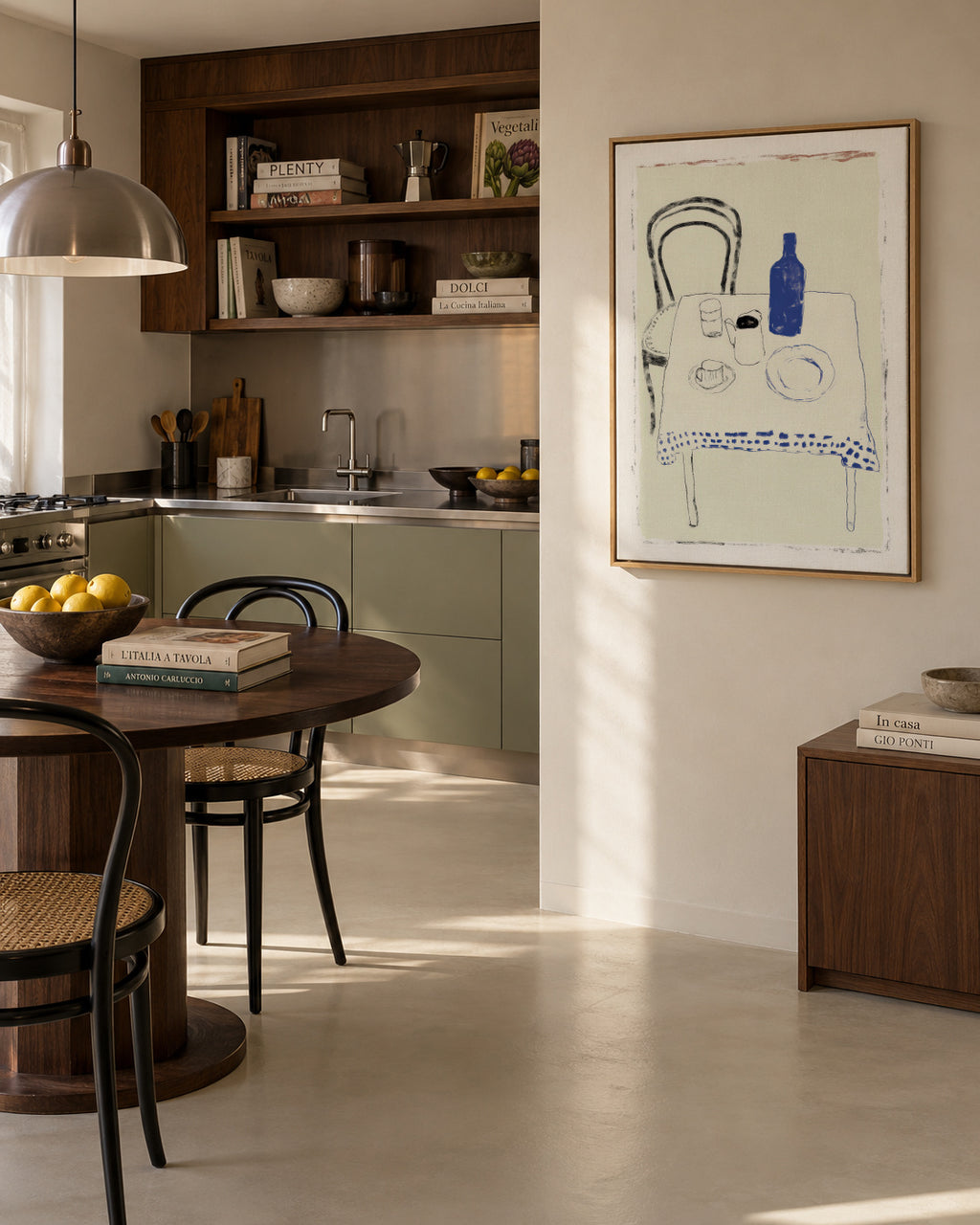 Blue Bottle Table - Framed canvas in an interior