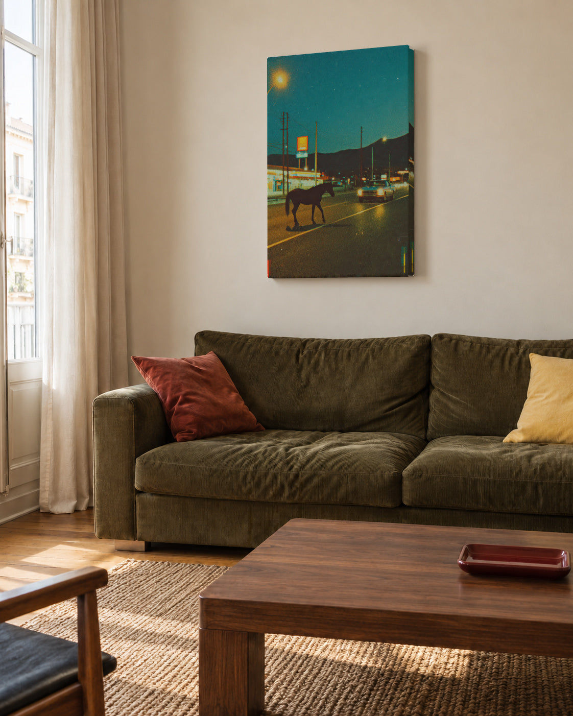 Horse Crossing - Unframed canvas in an interior