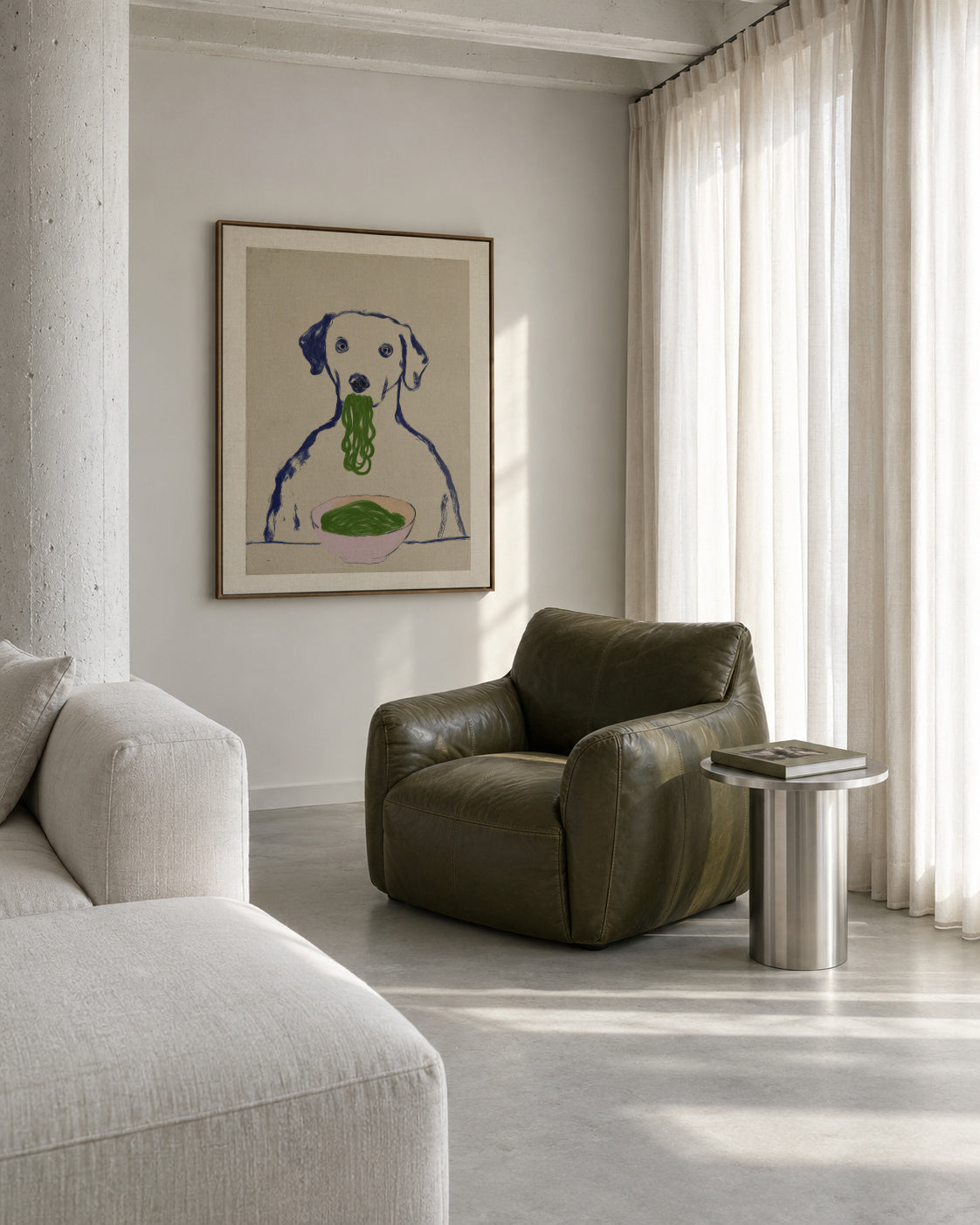 Dinner for Dogs - Framed canvas in an interior