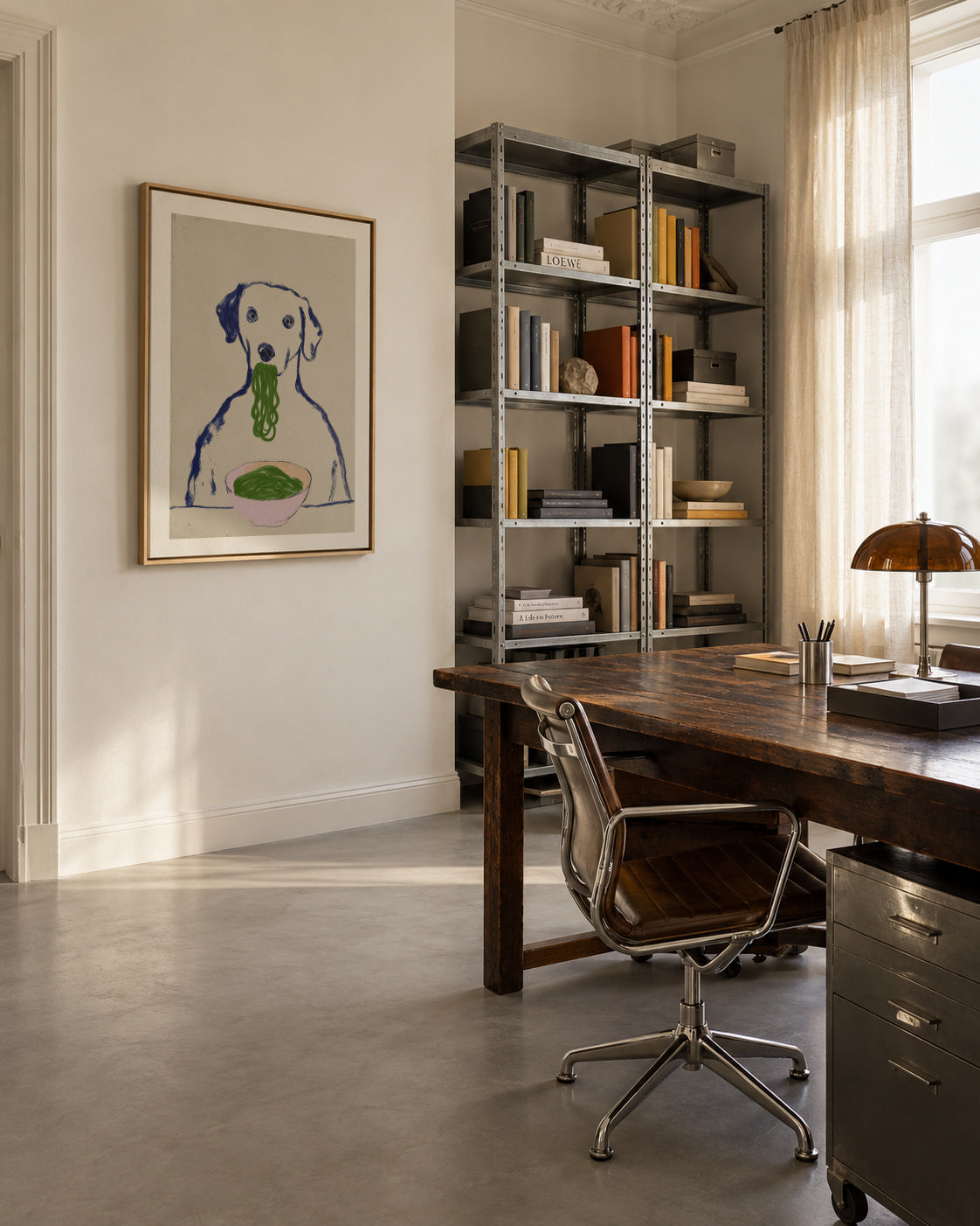 Dinner for Dogs - Framed canvas in an interior