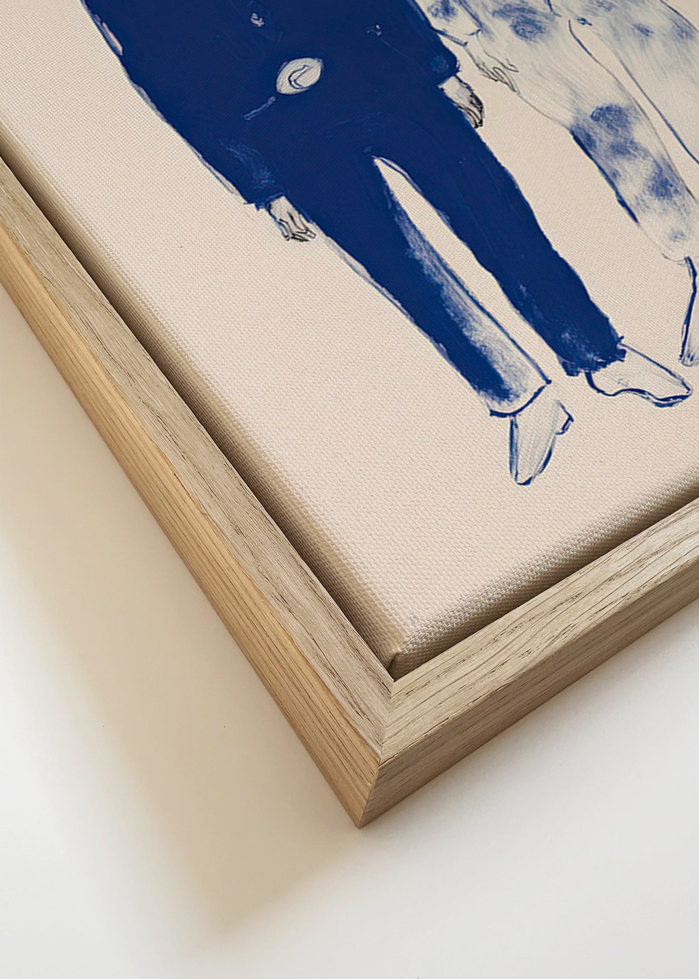 Ilustrace dvou postav s králíkem v modrém inkoustu